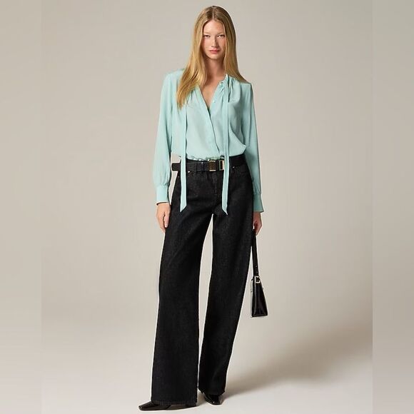 NWT J CREW Tie-neck top in crepe de chine in black - Picture 4 of 6